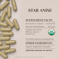 Garden Organics star anise capsules close-up showing vegetarian capsules.
