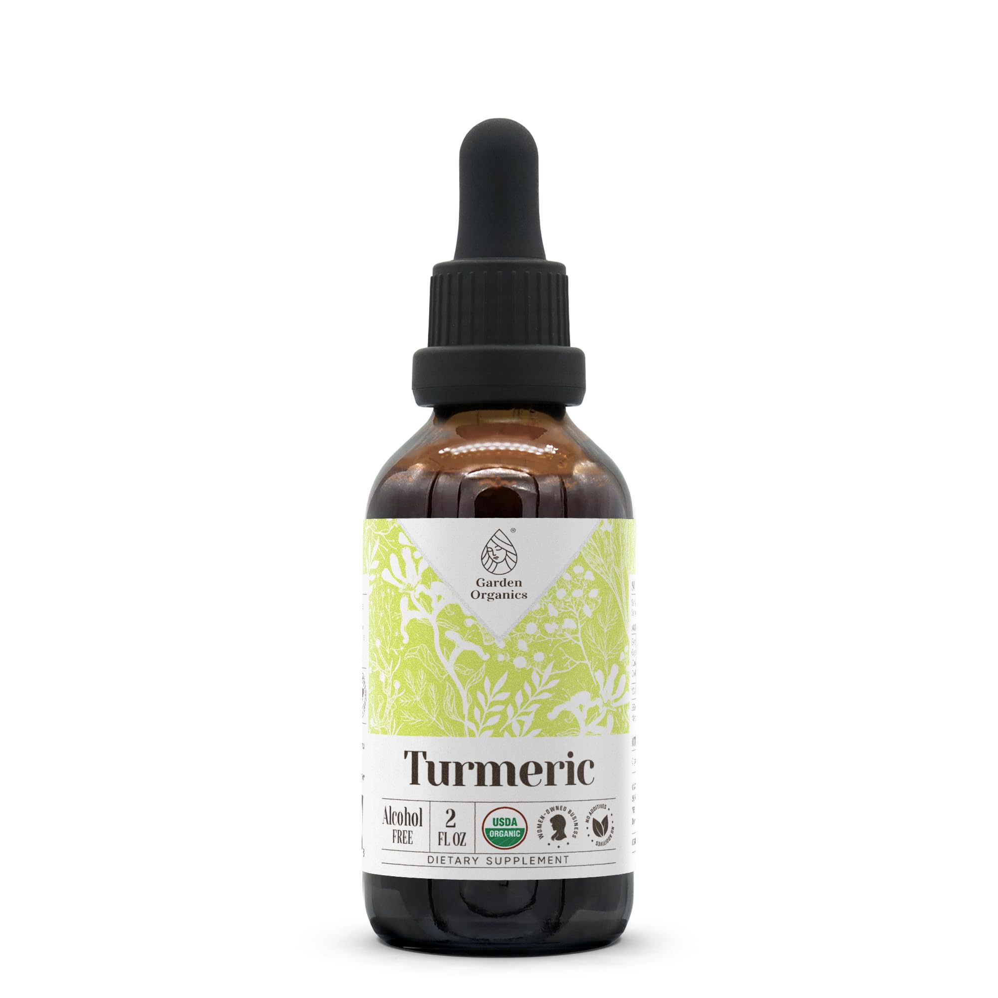 Garden Organics Turmeric Extract bottle shows high-potency formula for daily wellness.