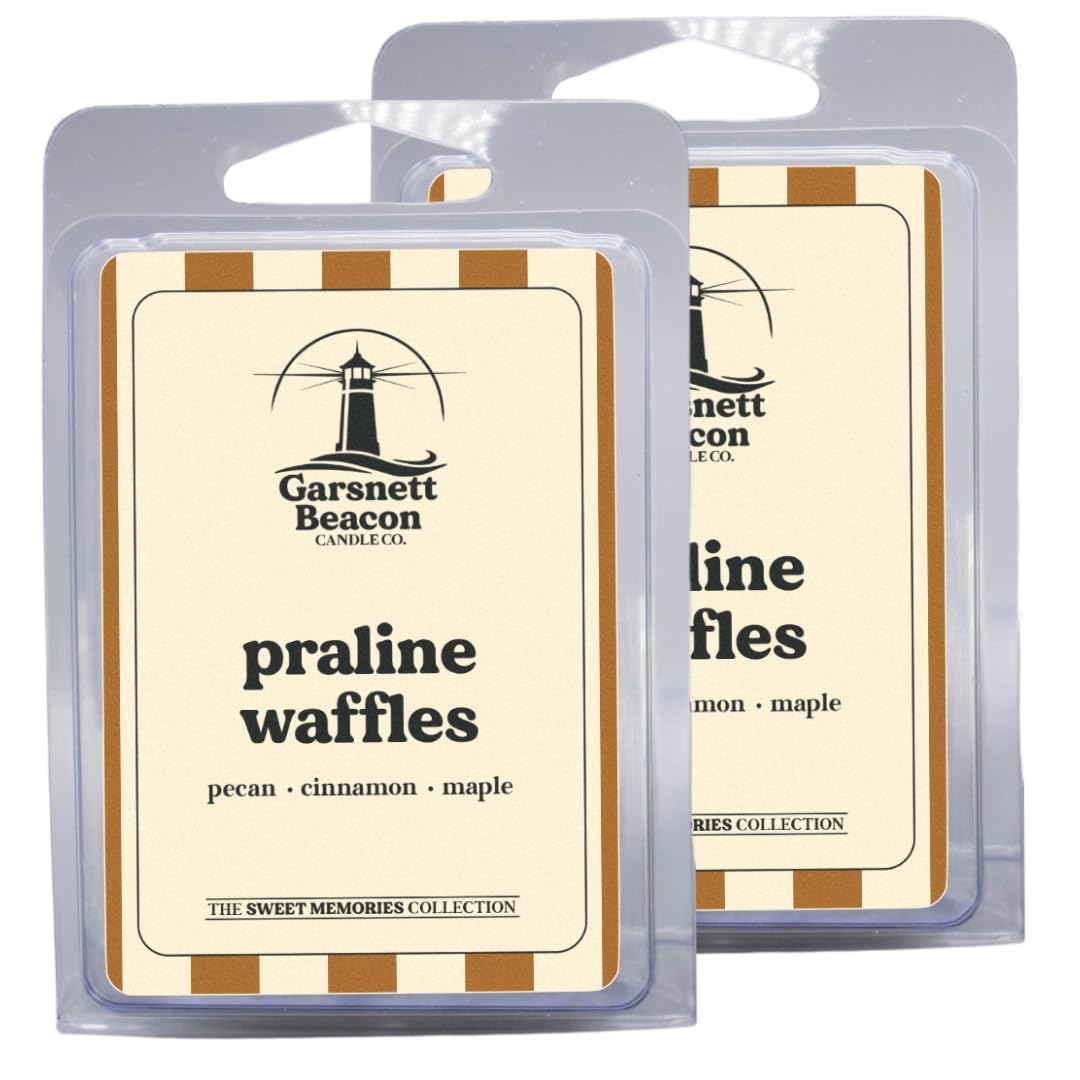 Garsnett Beacon Praline Waffles melts front view in warm glow, showcasing long-lasting fragrance.