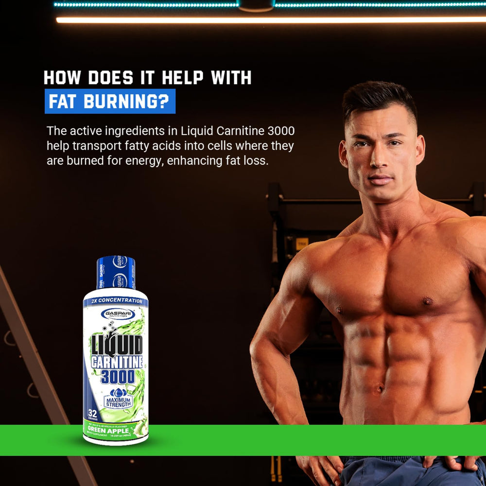 Gaspari Liquid L-Carnitine 3000 glass ready for a pre-workout sip.