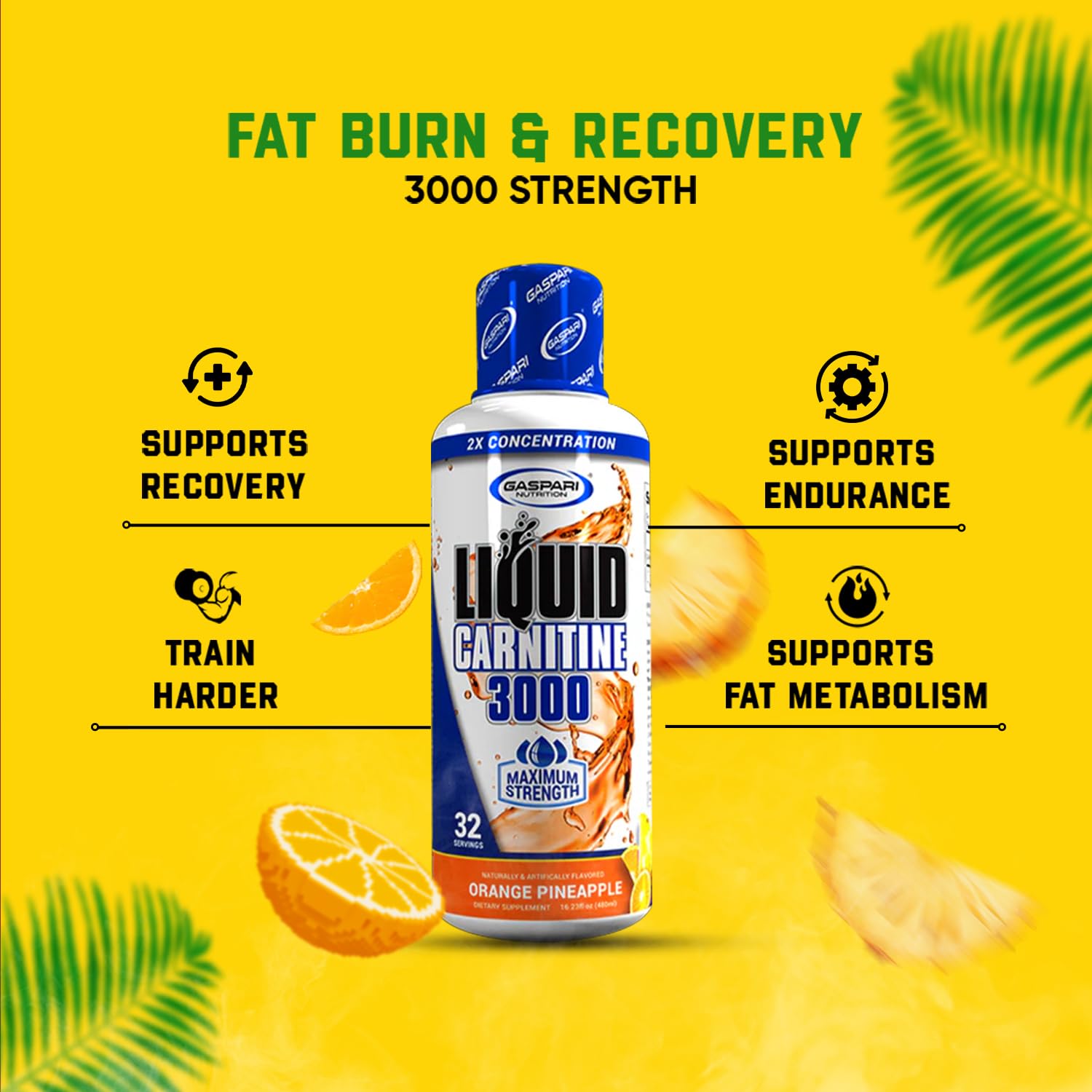 Gaspari Liquid L-Carnitine label close-up with brand credibility and dosage details.