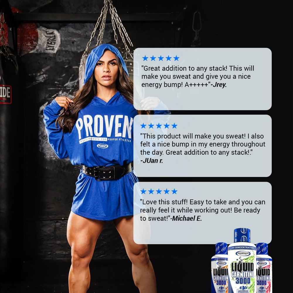 Gaspari Liquid L-Carnitine orange-pineapple bottle highlighting non-GMO, gluten-free formula.