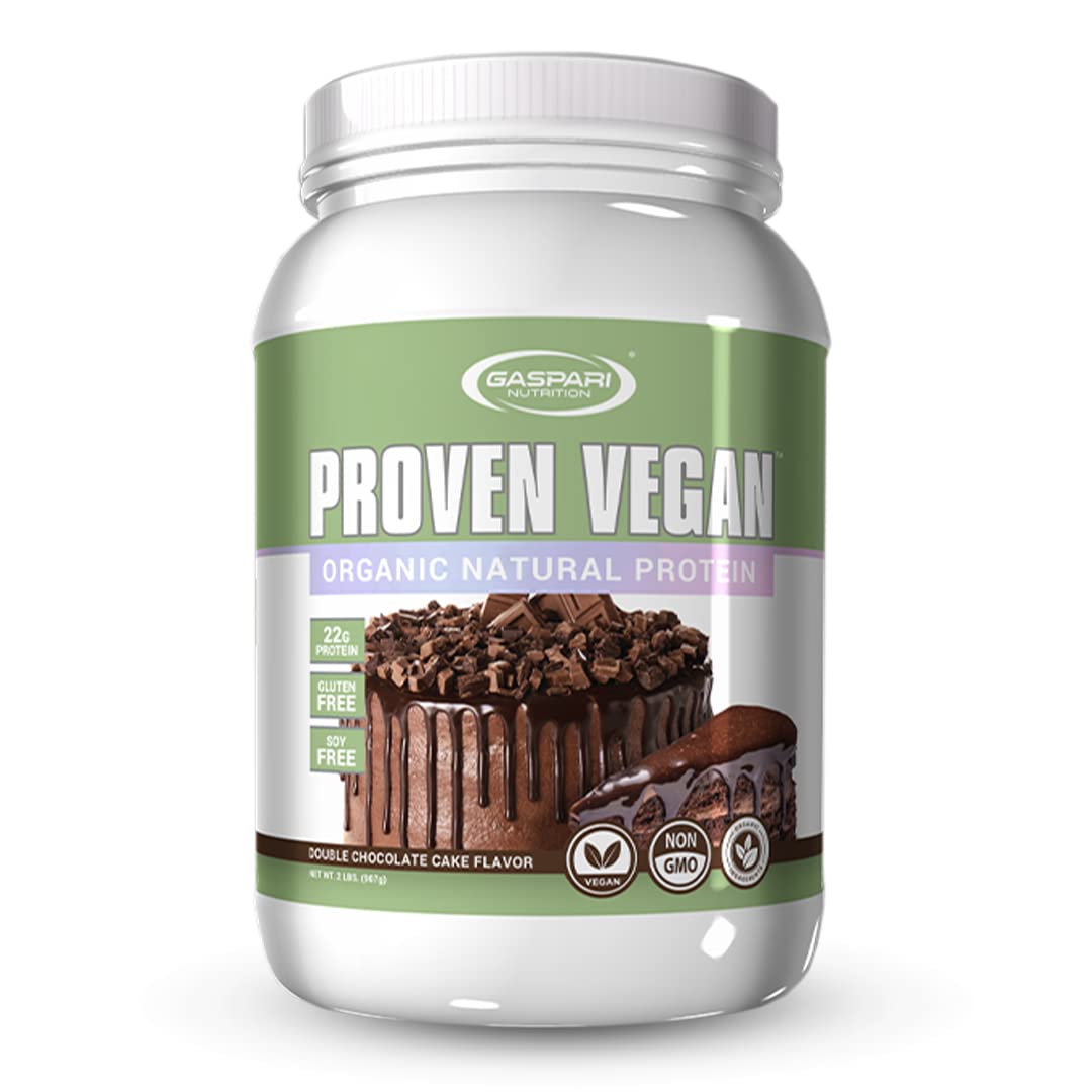 Gaspari Proven Vegan Protein bottle shows organic, dairy-free protein for on-the-go nutrition.