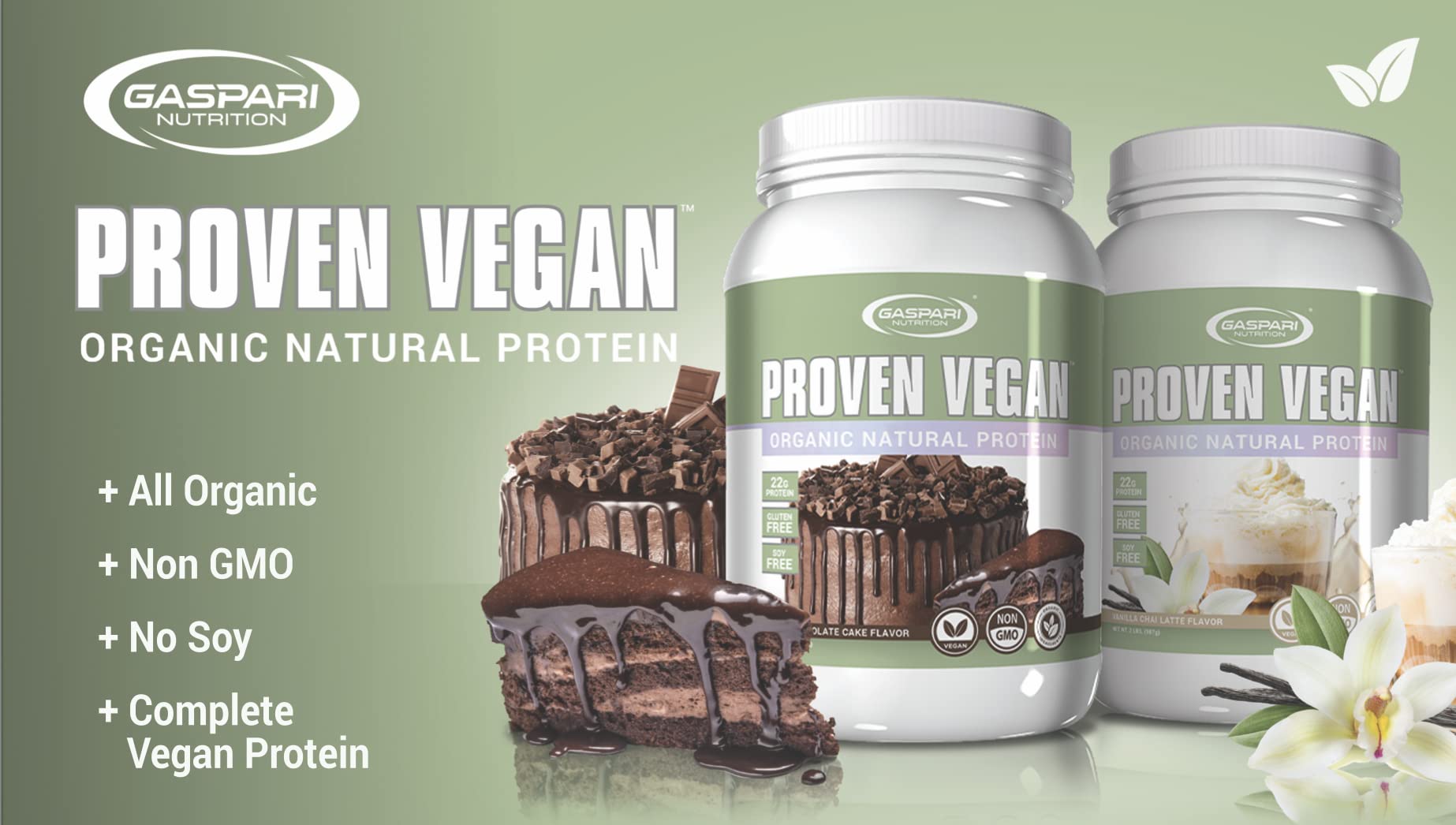 Gaspari Proven Vegan Protein label focuses on organic, non-GMO, dairy-free nutrition.