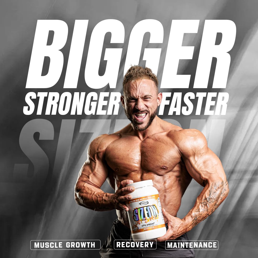 Gaspari SizeOn on bench-top suggests potential muscle size gains.