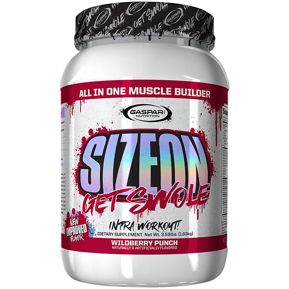 Gaspari SizeOn intra-workout powder dissolving in a shaker, aids muscle recovery during training.