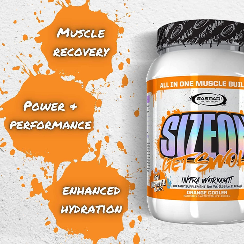 Gaspari SizeOn orange cooler glass highlights mix ready-to-drink during sessions.
