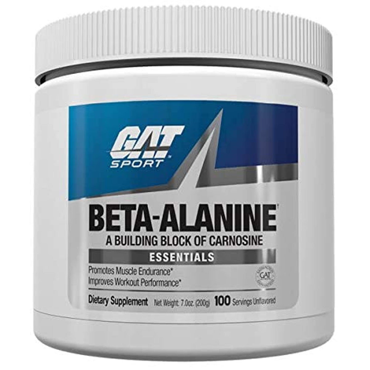 GAT SPORT Beta Alanine Powder bottle close-up, unflavored formula for endurance.