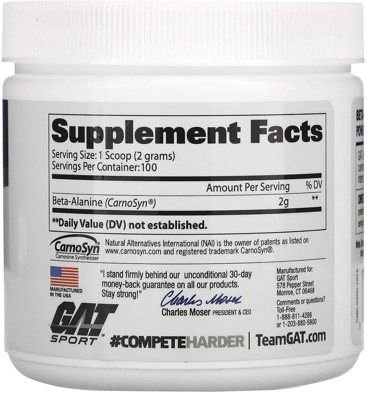 GAT SPORT Beta Alanine Powder in shaker ready to mix during workouts.