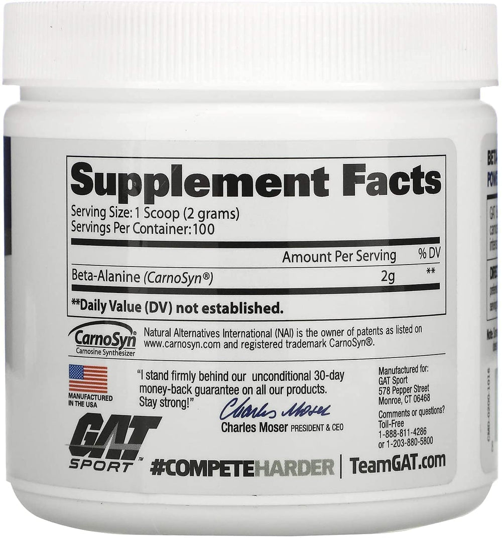 GAT SPORT Beta Alanine Powder in shaker ready to mix during workouts.