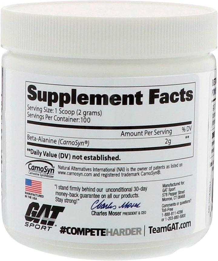 GAT SPORT Beta Alanine Powder label front with unflavored formula.