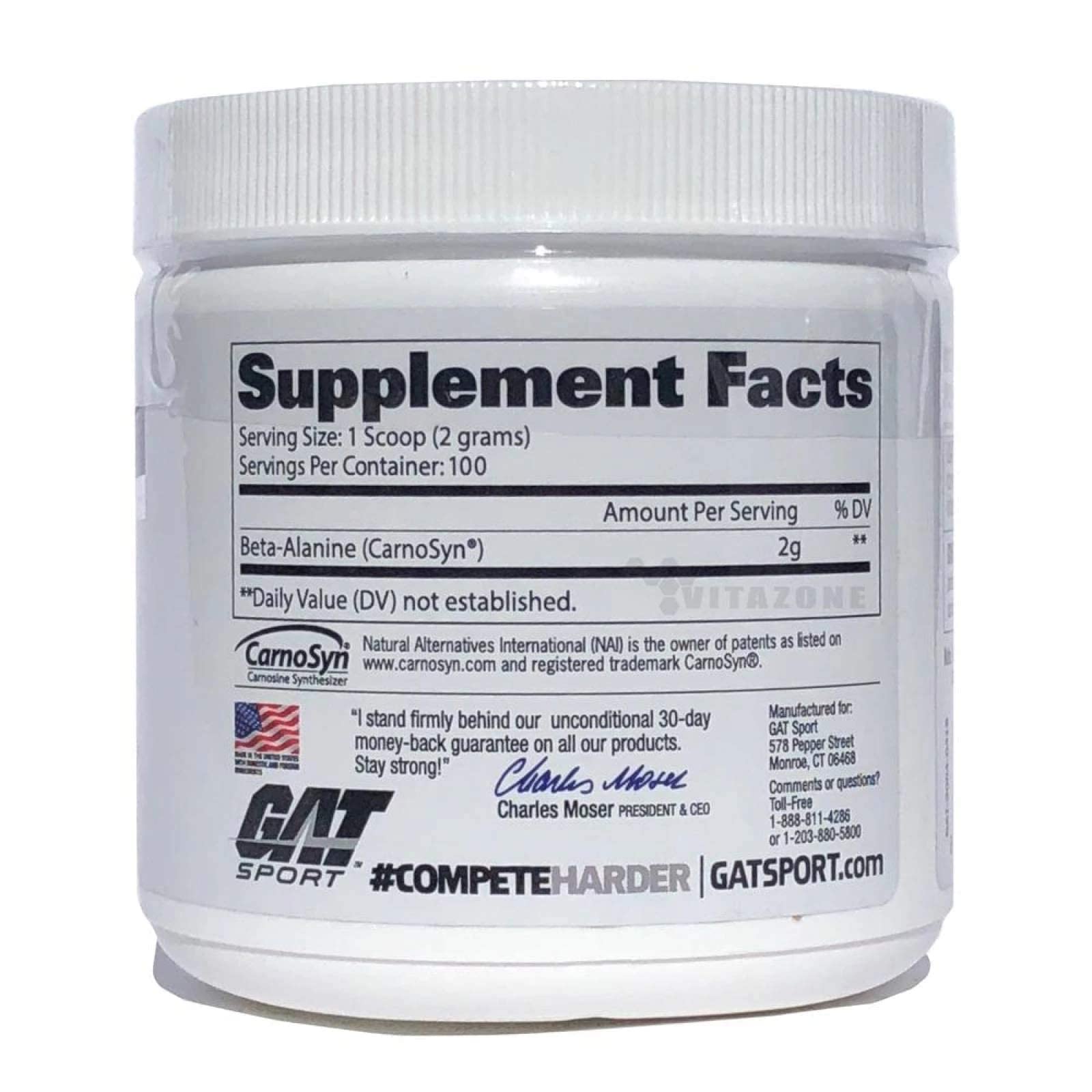 GAT SPORT Beta Alanine Powder scoop included for convenient pre-workout dosing.
