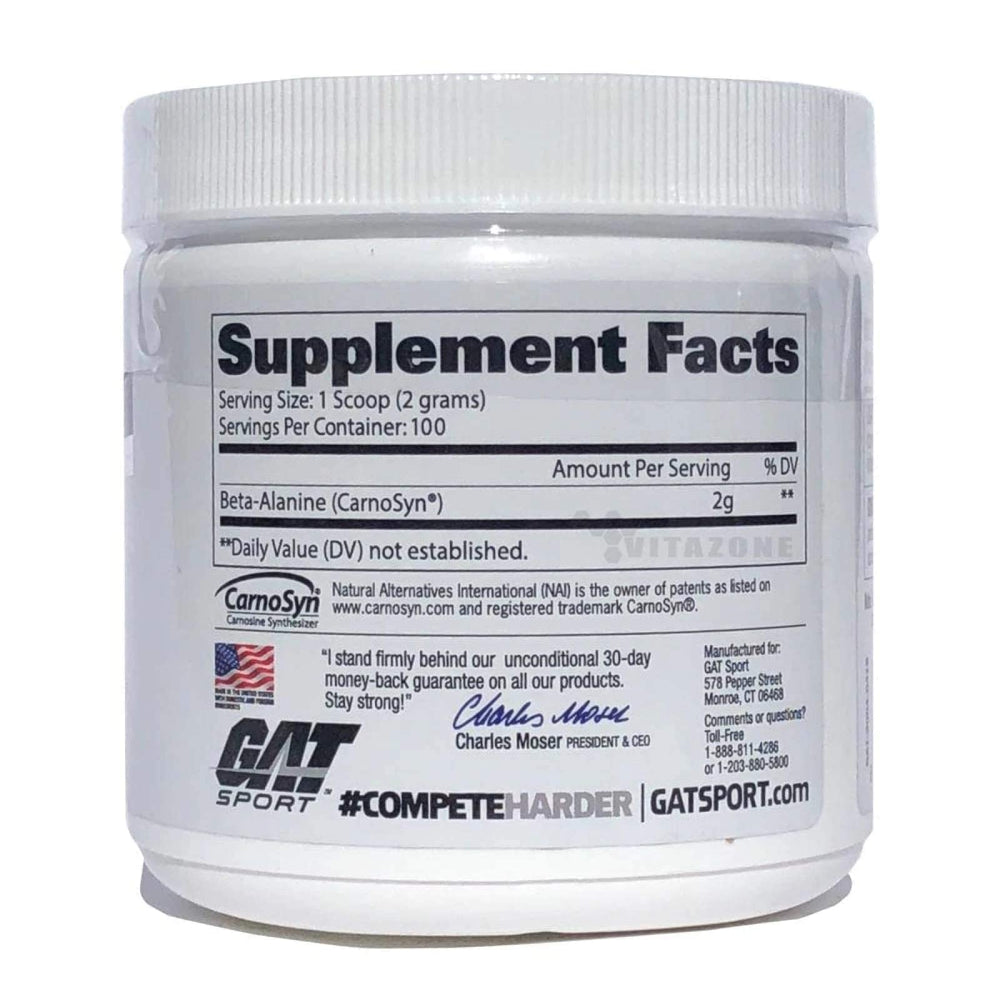 GAT SPORT Beta Alanine Powder scoop included for convenient pre-workout dosing.