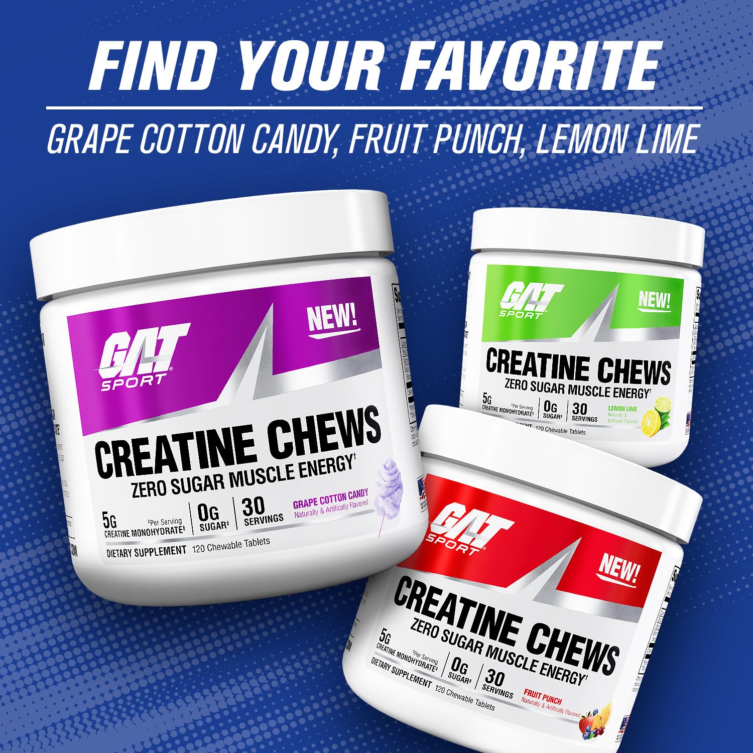 GAT SPORT Creatine Chews On-the-Go - pocket-friendly 30-serving container.