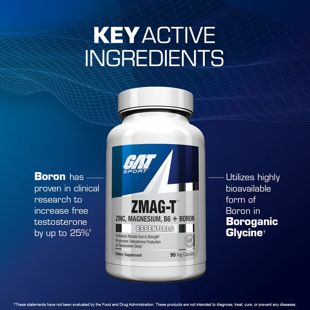 GAT SPORT ZMAG-T packaging and bottle in gym setting for performance support.