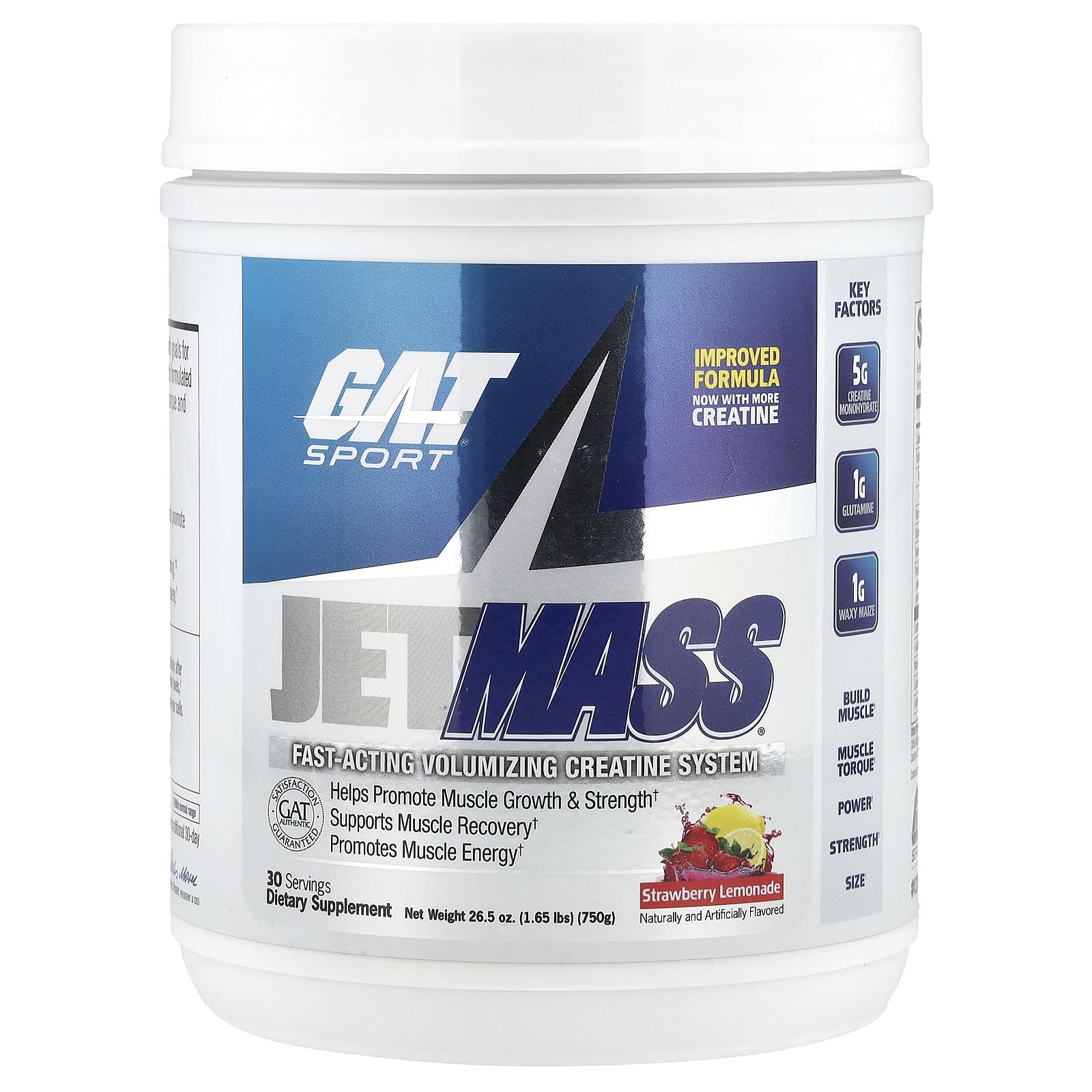 GAT SPORT JetMass bottle pouring strawberry lemonade for quick pre-workout fueling