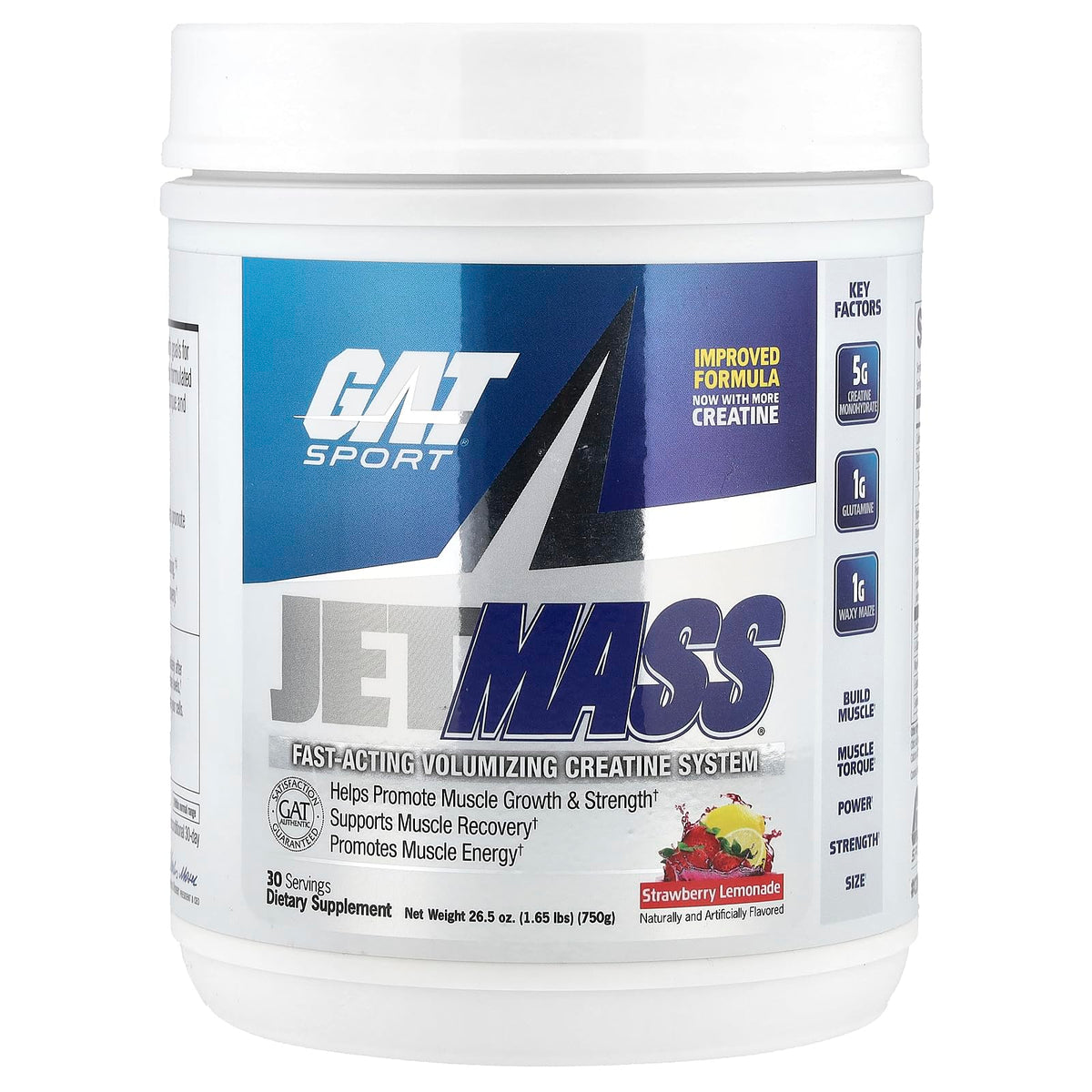 GAT SPORT JetMass bottle pouring strawberry lemonade for quick pre-workout fueling