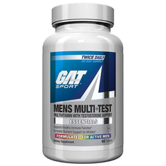 GAT SPORT Men's Multi + Test bottle front view signaling daily nutrition support.