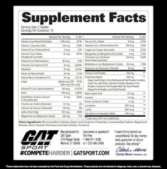 GAT SPORT Men’s Multi Test bottle label highlights ingredients and benefits.
