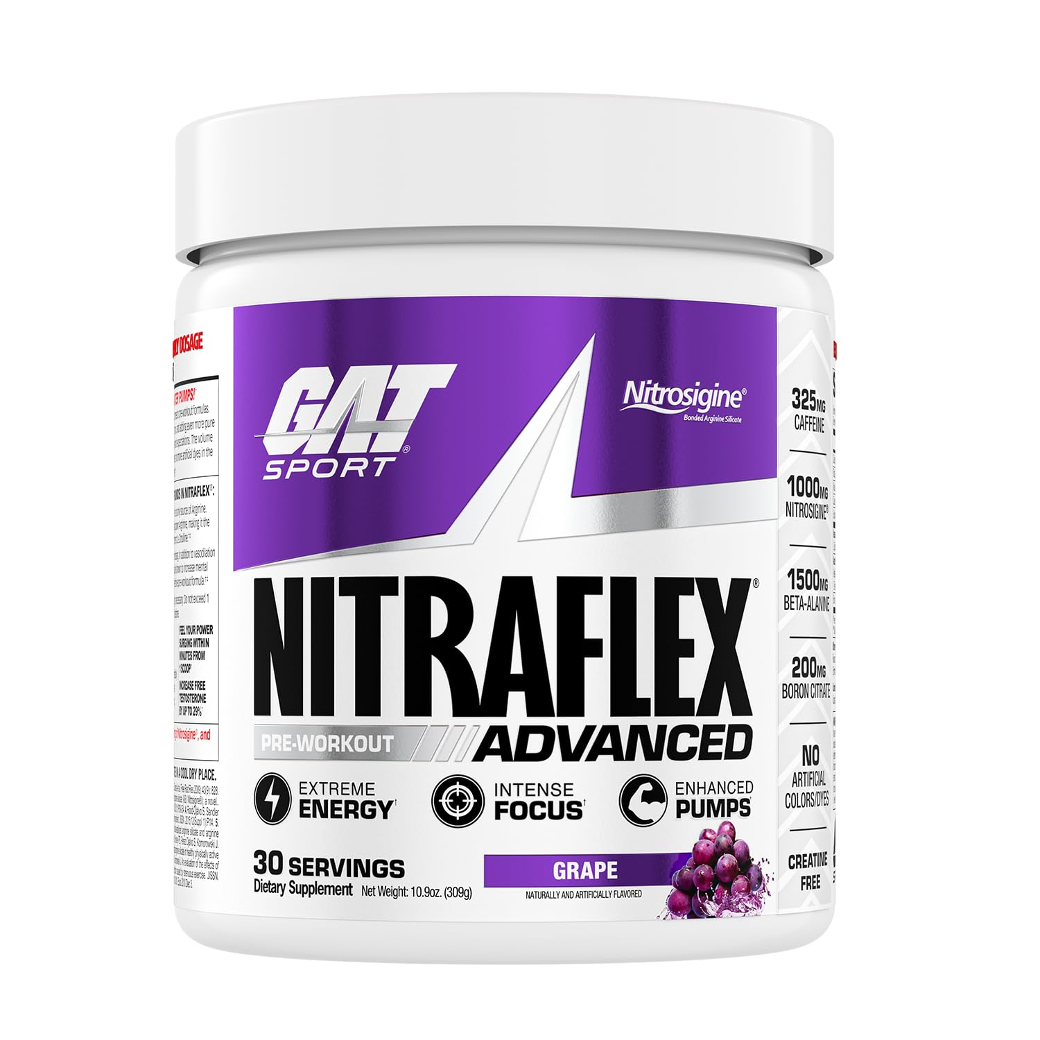 GAT SPORT Nitraflex bottle pour for powerful pre workout pumps and focus