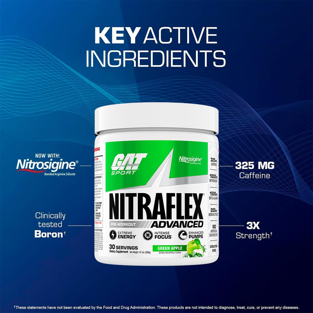 GAT SPORT Nitraflex energizes gym sessions for peak performance.