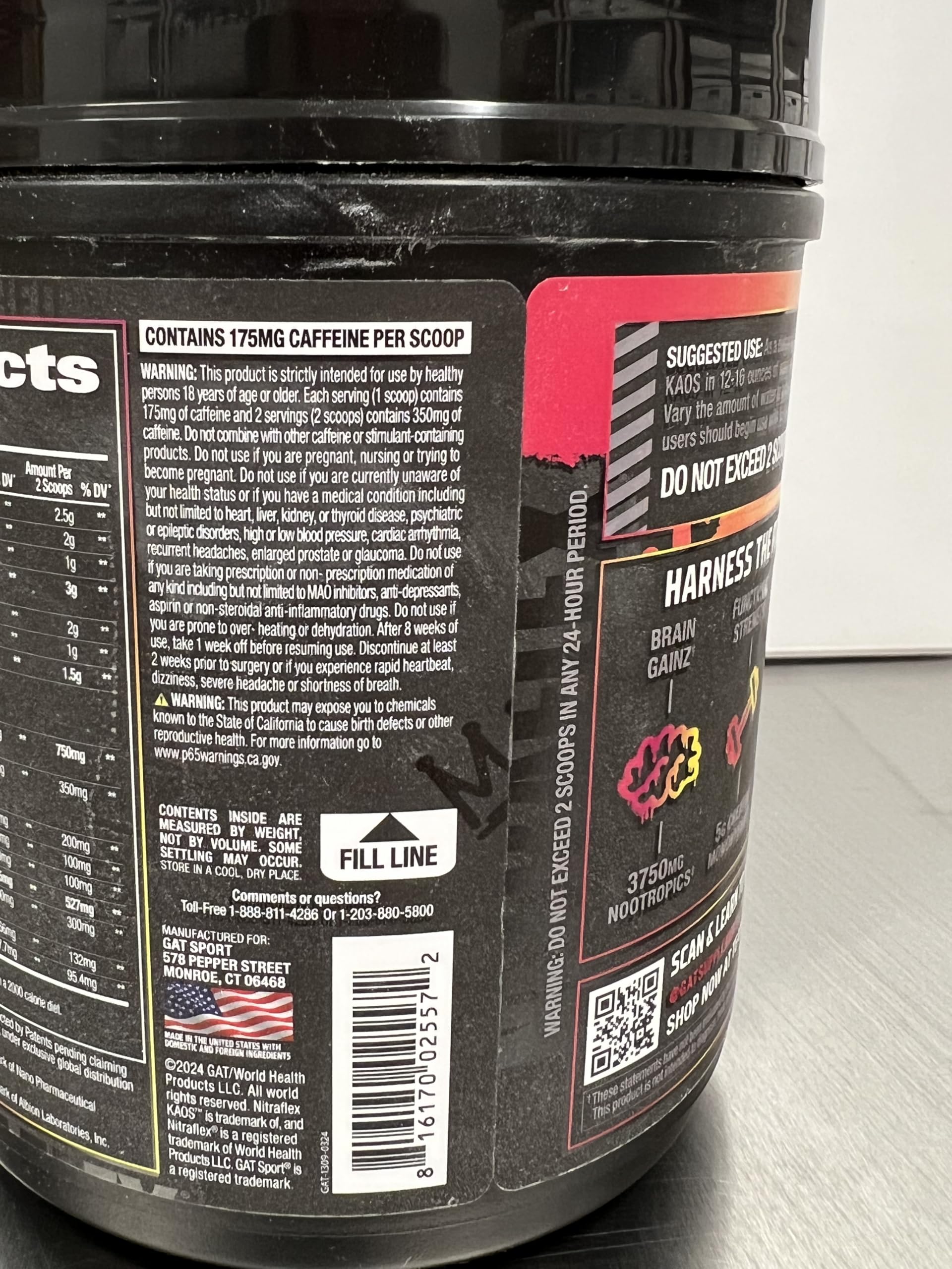 GAT SPORT Nitraflex KAOS Berry Lemonade citrulline-boosted blend supports better pumps.