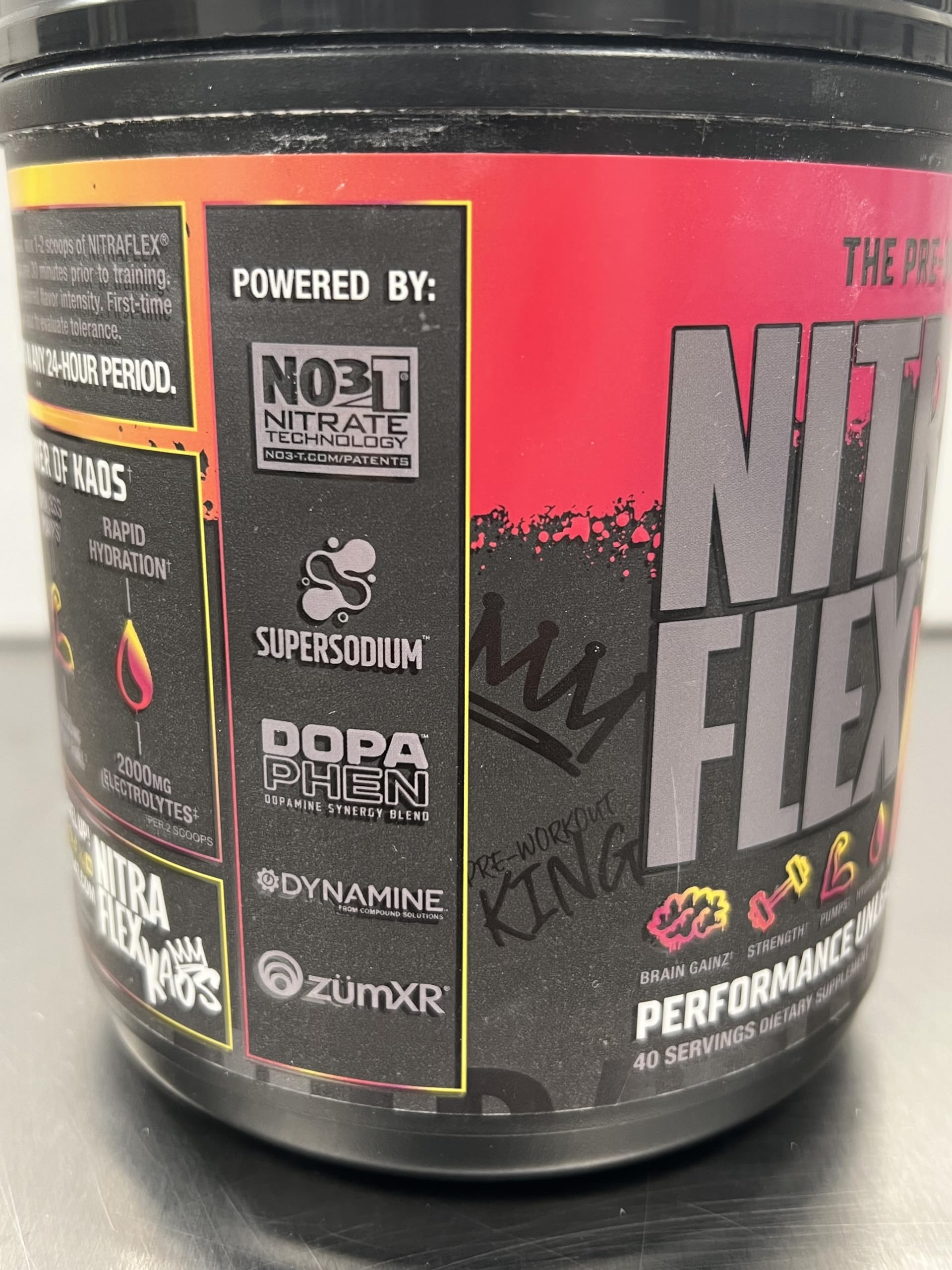 GAT SPORT Nitraflex KAOS Berry Lemonade nitrates image hints at improved blood flow.