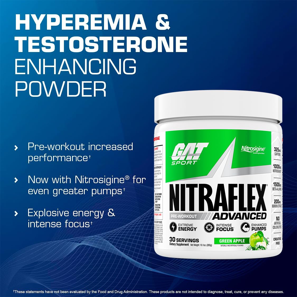 GAT SPORT Nitraflex label close-up highlights Nitrosigine formula.