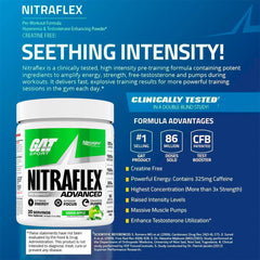GAT SPORT Nitraflex pump-visual suggests enhanced blood flow during workouts.