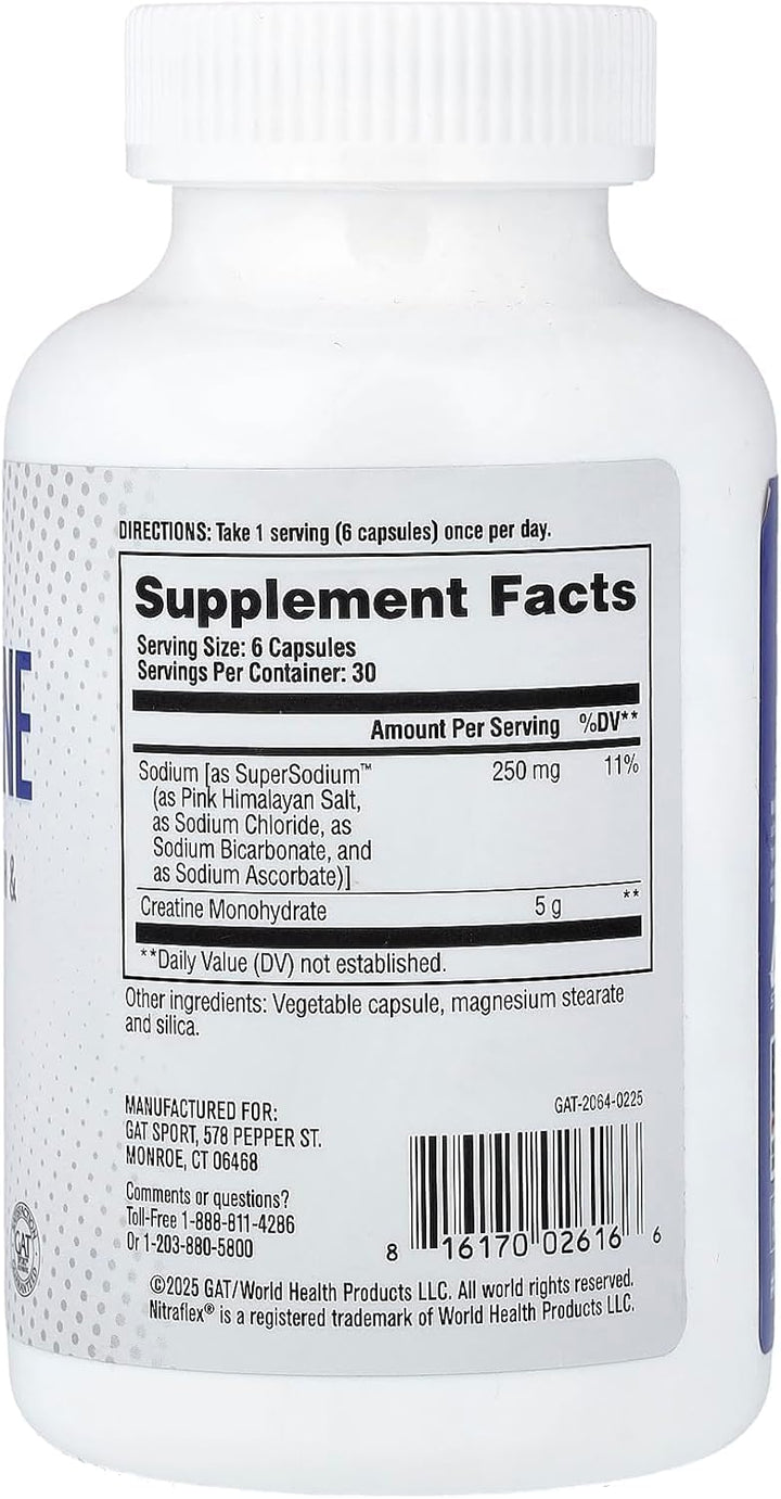 GAT SPORT Pro Creatine bottle with label showing hydration support and mental edge.