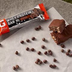 Wrapped bar texture of Gatorade Whey Protein Recover Bars Chocolate Chip, post-workout fuel