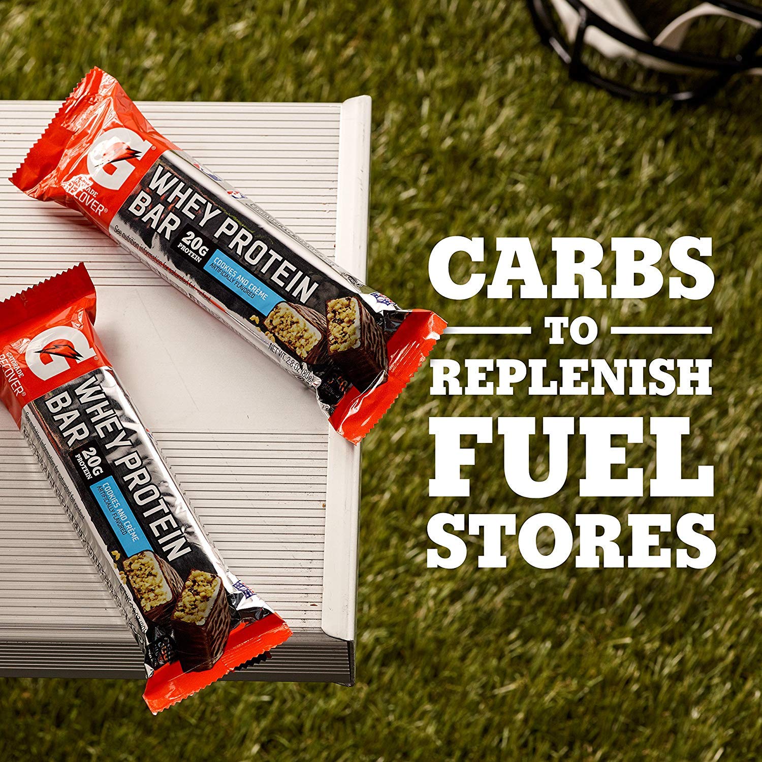12-count box of Gatorade Whey Protein Recover Bars Cookies & Creme.