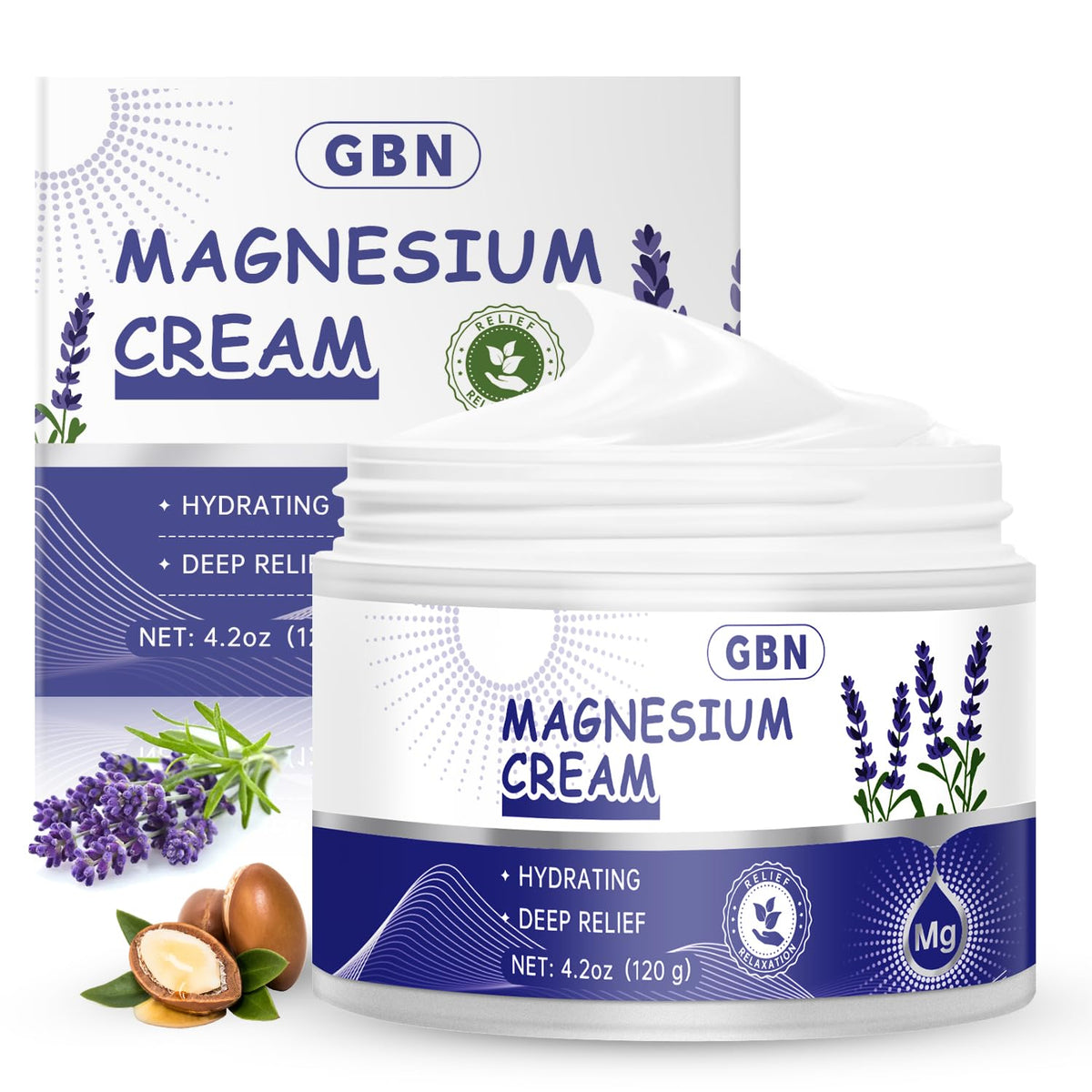 GBN Magnesium Cream bottle pour shows a calming nighttime hydration routine