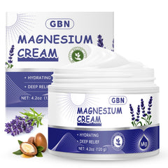 GBN Magnesium Cream bottle pour shows a calming nighttime hydration routine