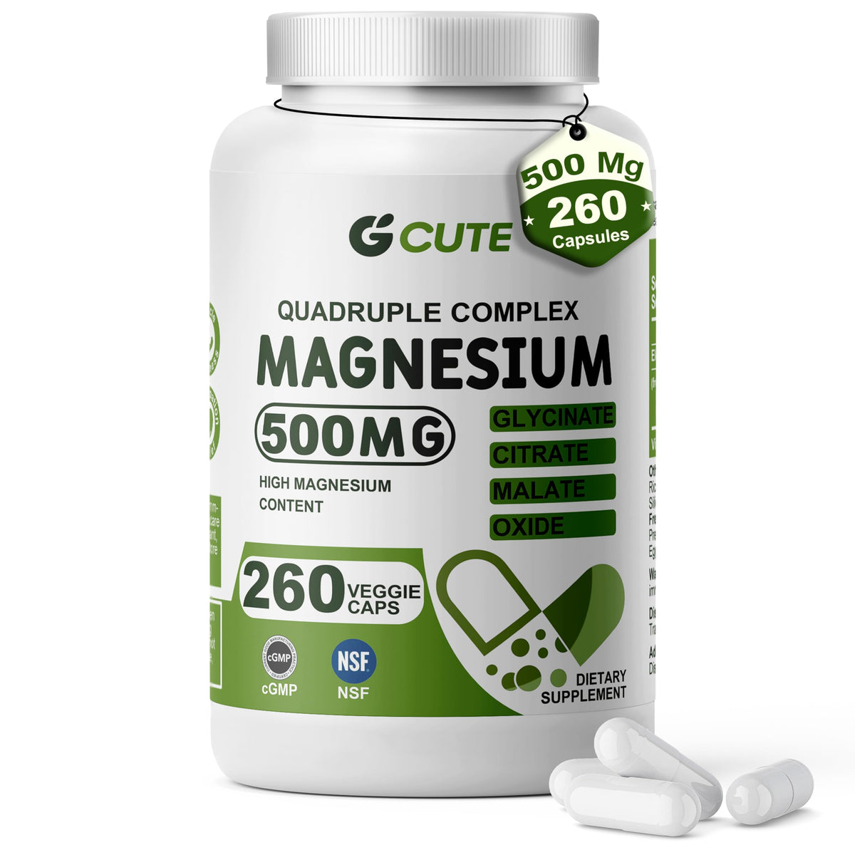 GCUTE Magnesium Glycinate Complex bottle shown for daily wellness use
