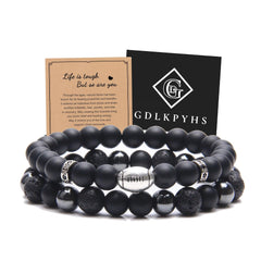 GDLKPYHS black obsidian bracelet with onyx, hematite and lava stone beads for protective energy