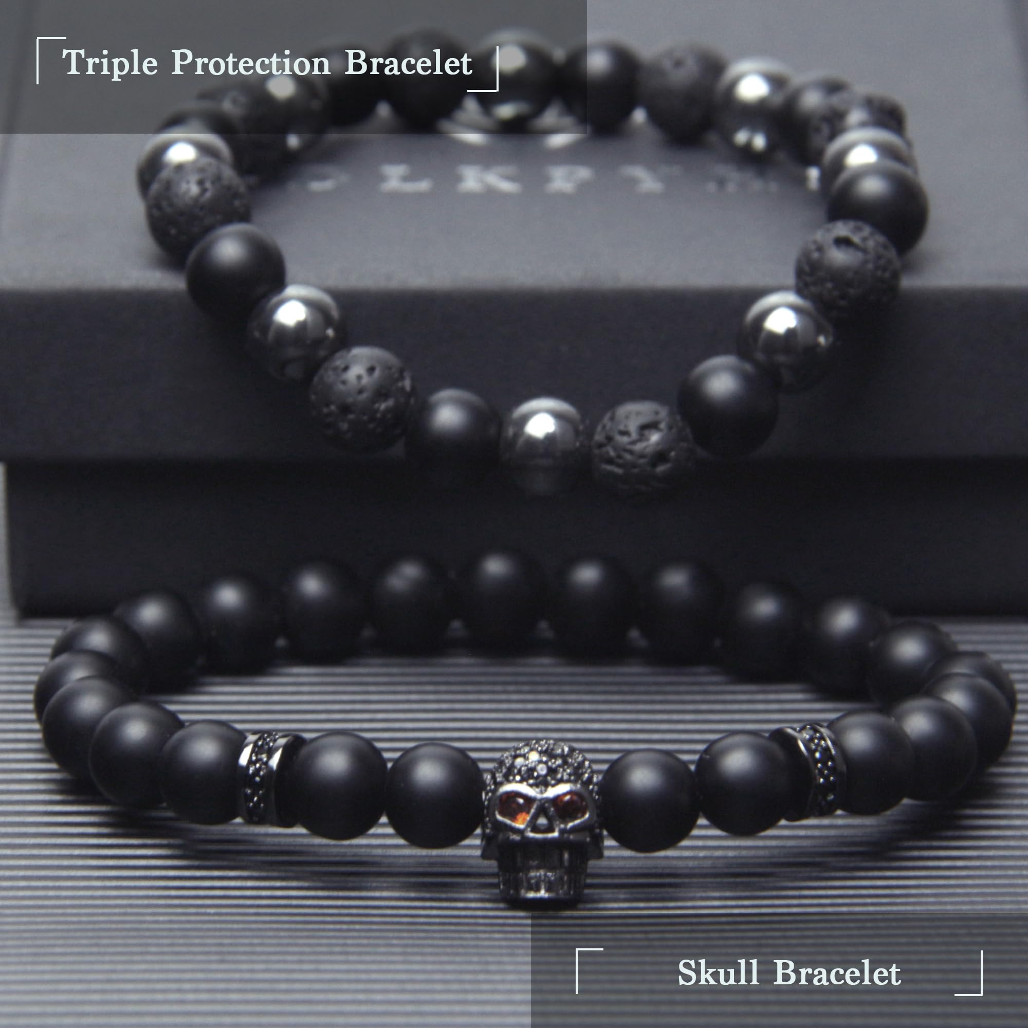 GDLKPYHS hematite lava stone beads bracelet promotes balance and calming energy.