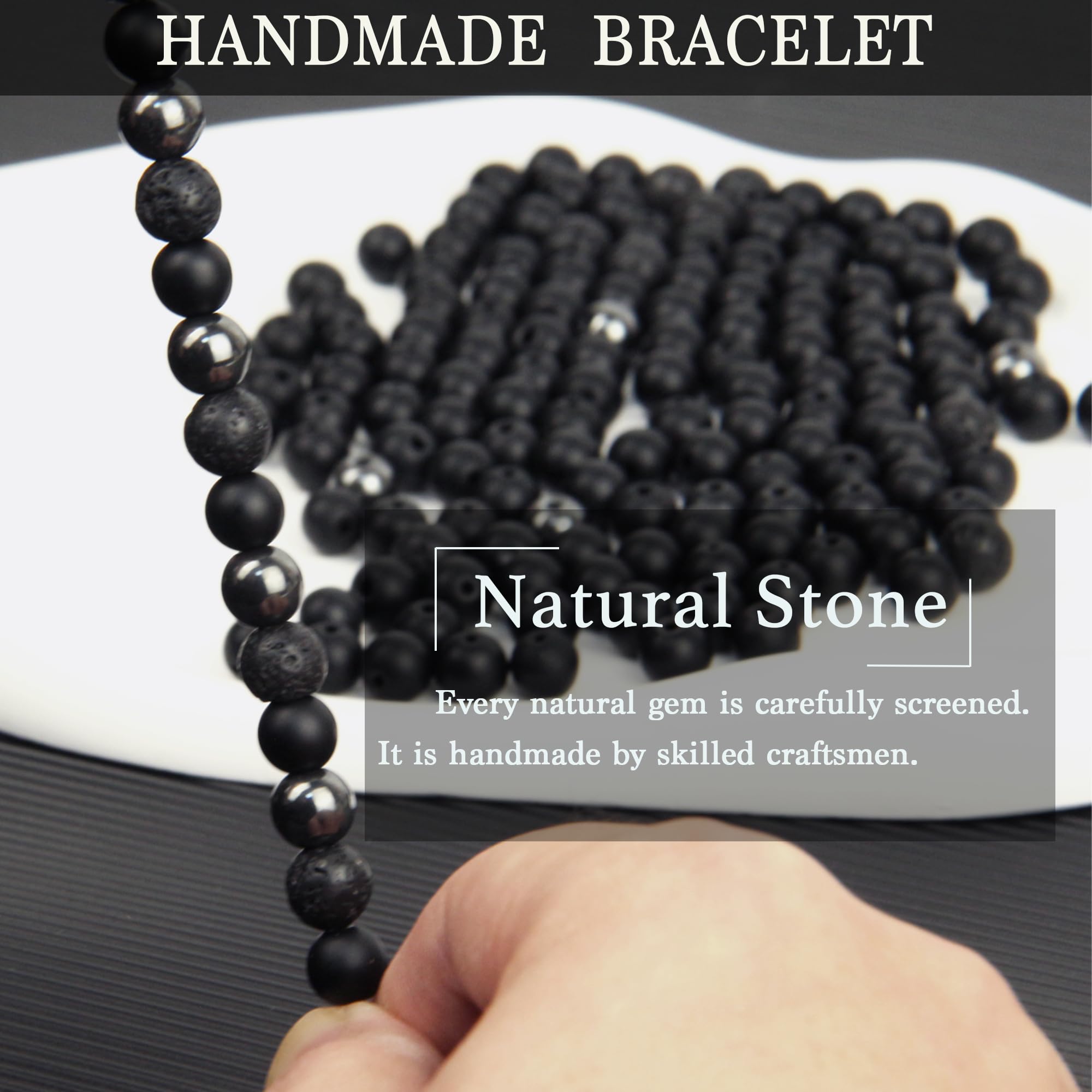 GDLKPYHS onyx bead stack with stainless steel band for versatile wear