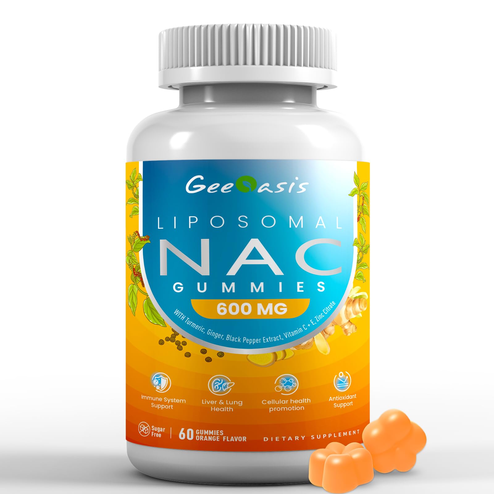 Geeoasis Liposomal NAC Gummies bottle with pineapple flavor for easy daily supplementation
