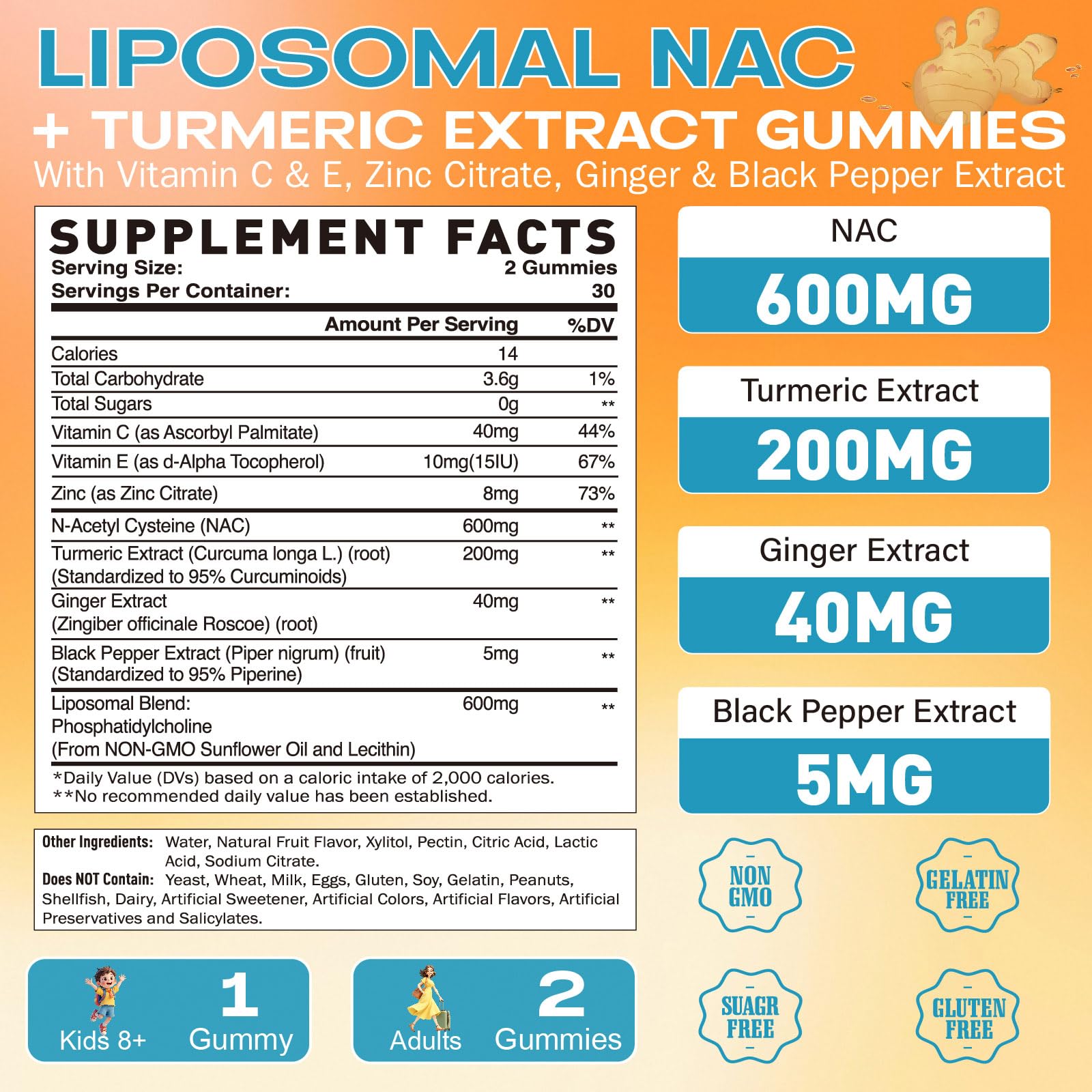 Geeoasis NAC Gummies packaging back shows ingredients and sugar-free pineapple flavor