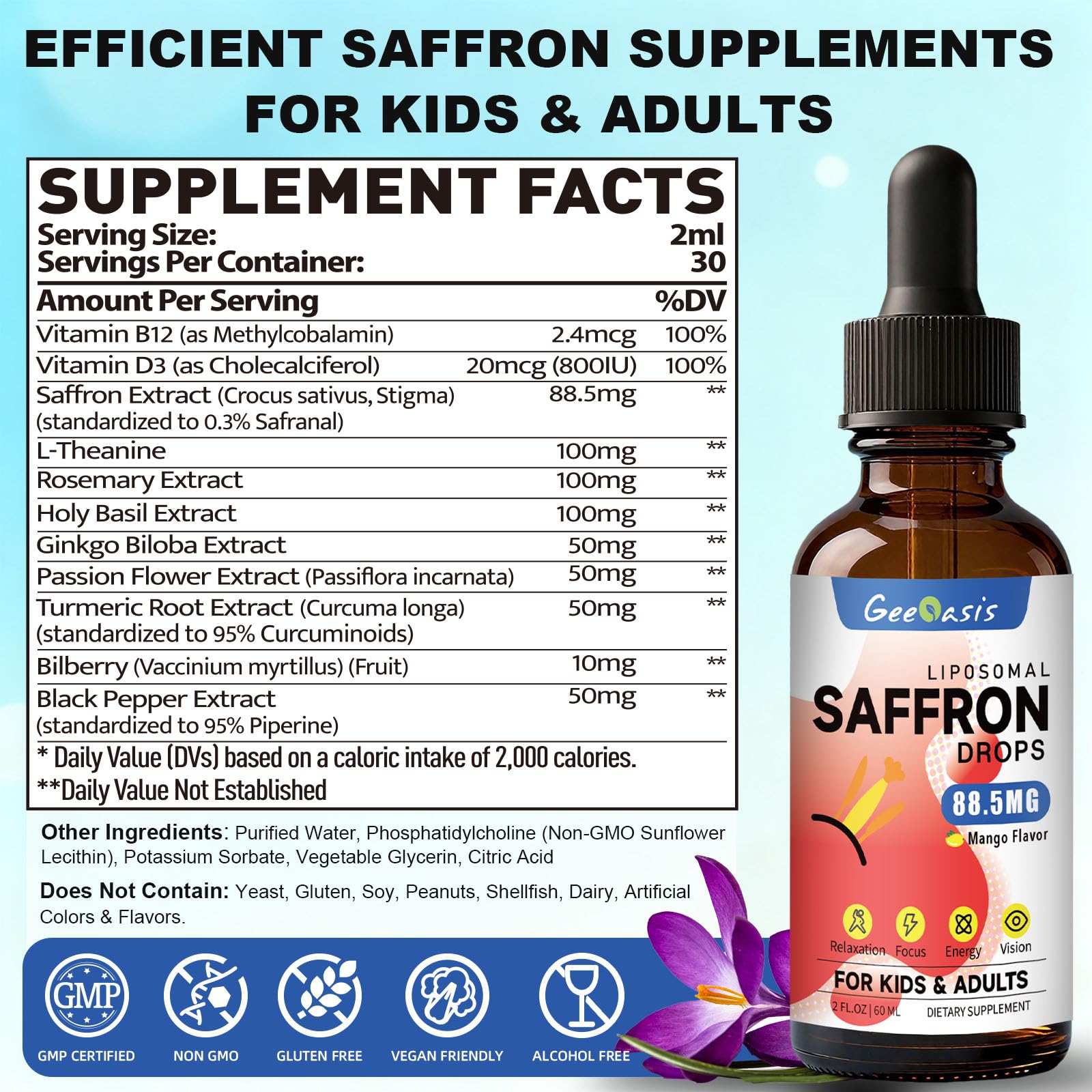 Geeoasis saffron drops dropper in use for easy on-the-go dosing.