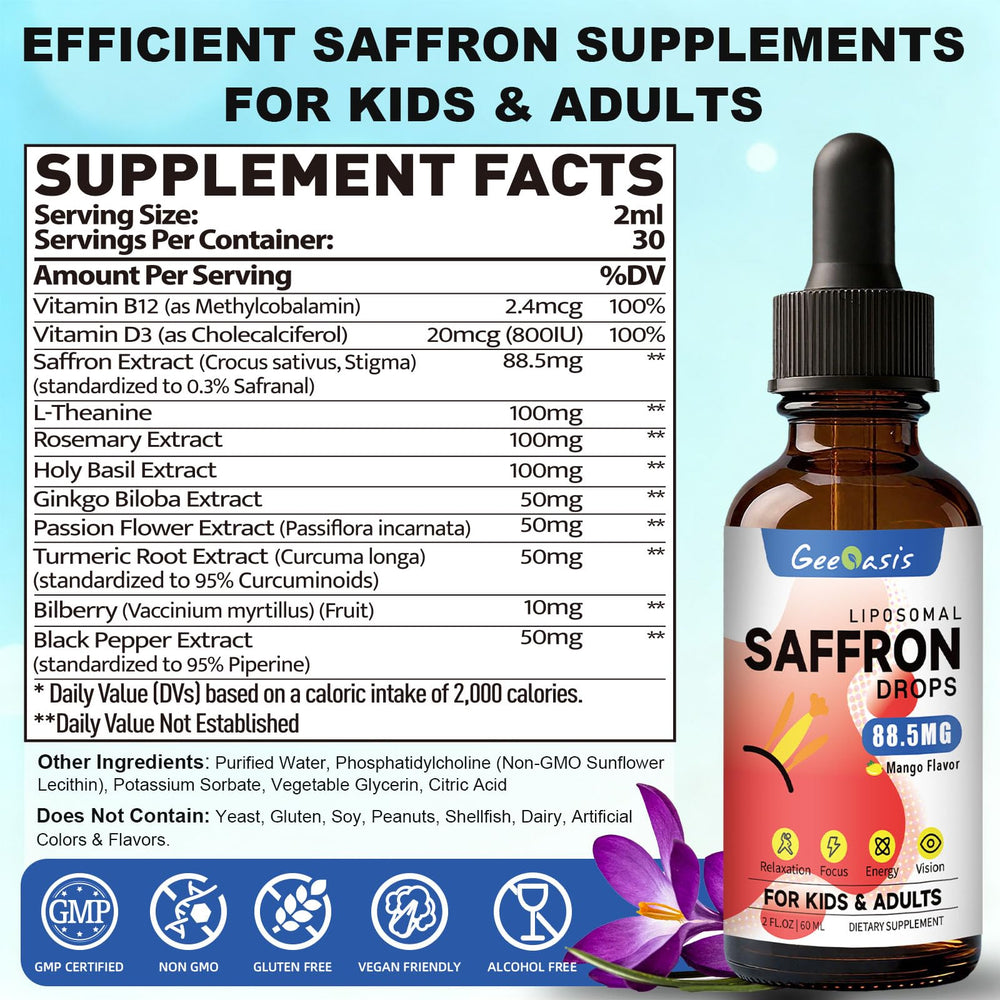 Geeoasis saffron drops dropper in use for easy on-the-go dosing.