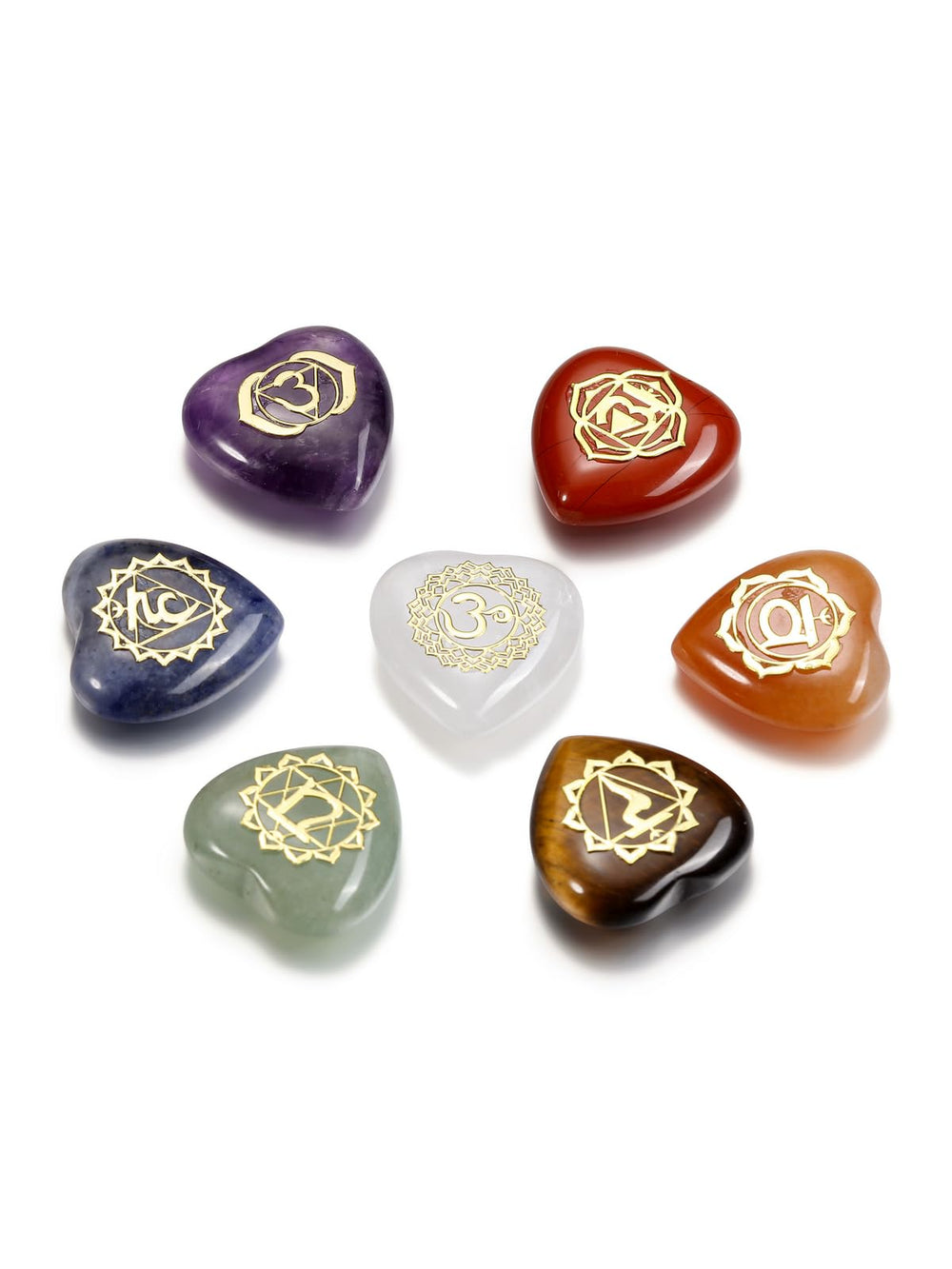 GEHECRST chakra heart stones set shown together for balanced energy and meditation decor.