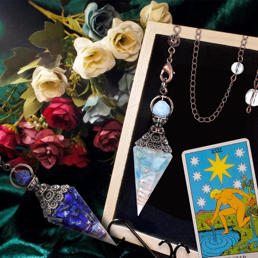 GEHECRST crystal chip pendulum featuring natural chips for versatile energy work.