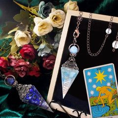 GEHECRST crystal chip pendulum featuring natural chips for versatile energy work.