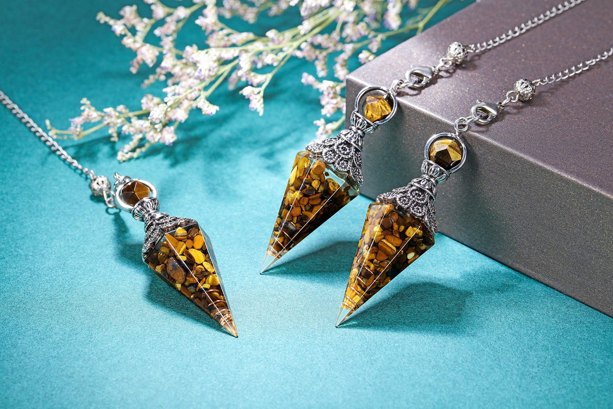 GEHECRST resin pendant closeup showing natural stones and finish