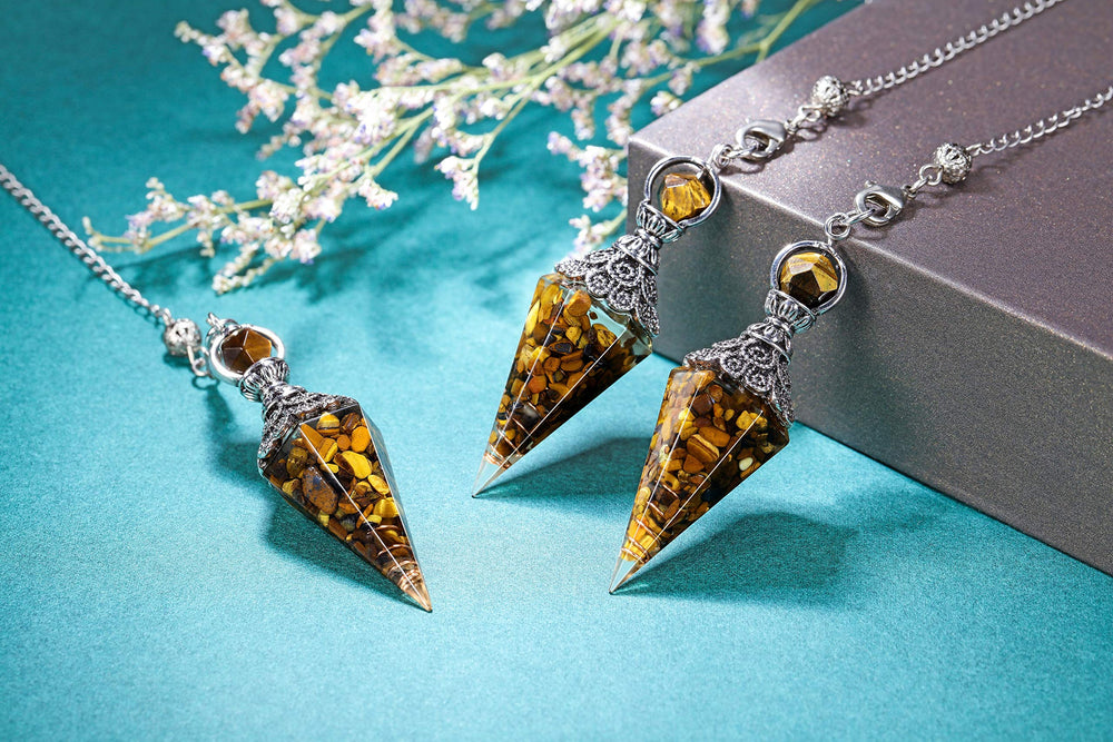 GEHECRST resin pendant closeup showing natural stones and finish