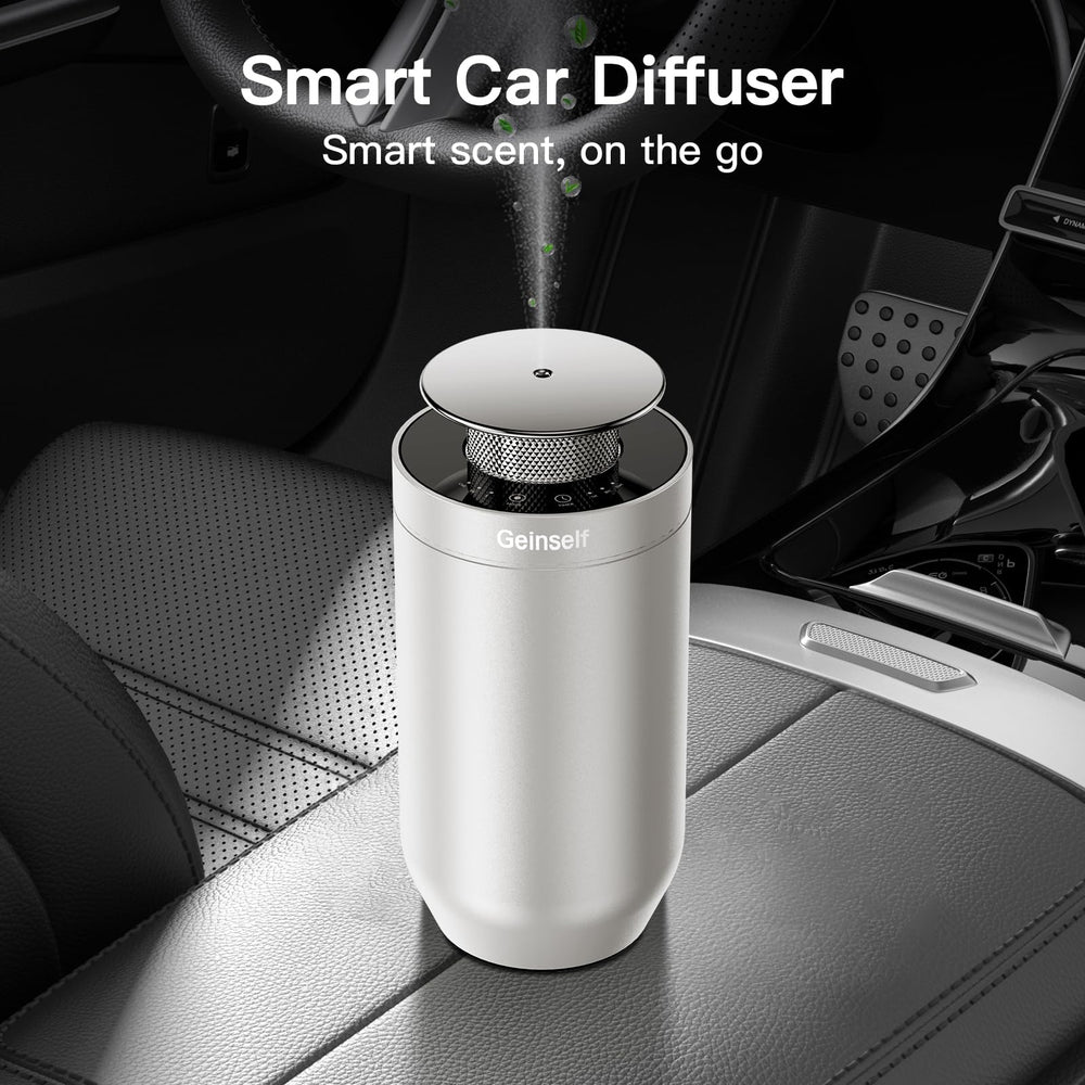 Geinself smart diffuser showing auto on/off feature keeps scent seamless.