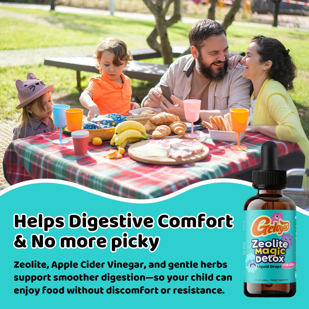 Geloyar Zeolite Detox Kids Drops cherry extract flavor and botanicals
