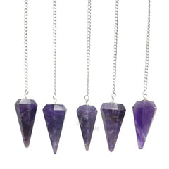 GEMSCITE amethyst pendulum shows natural variation in color and pattern.